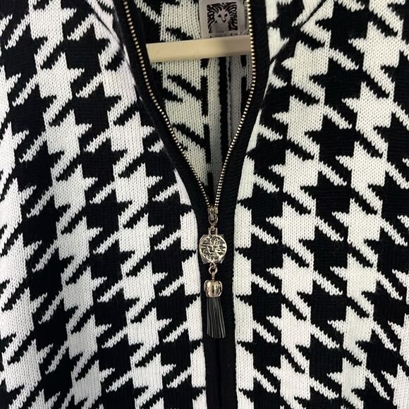 Anne Klein Houndstooth Camilla Poncho Cape / Stripe Trim Full Zip NWT SZ XL - Picture 2 of 14